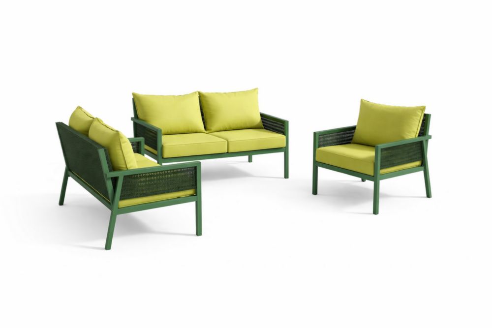 Ensemble de Salon de Jardin en Acier inoxydable avec Coussins en Tissu Vert