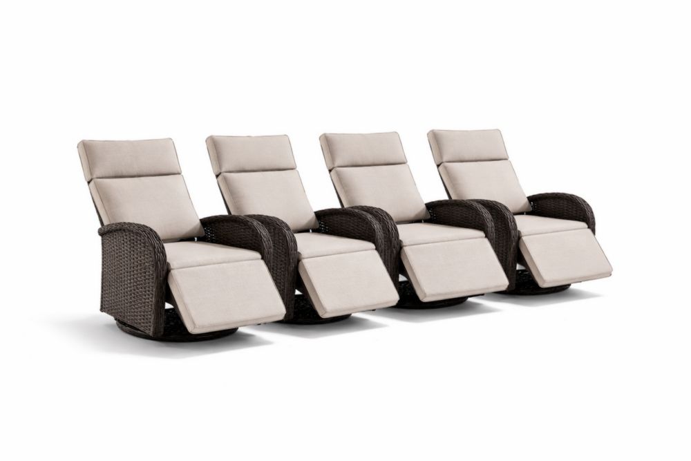 Ensemble de 4 fauteuils inclinables en rotin synthétique beige