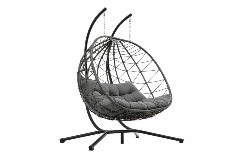 Chaise Suspendue en Rotin Synthétique et Acier Gris