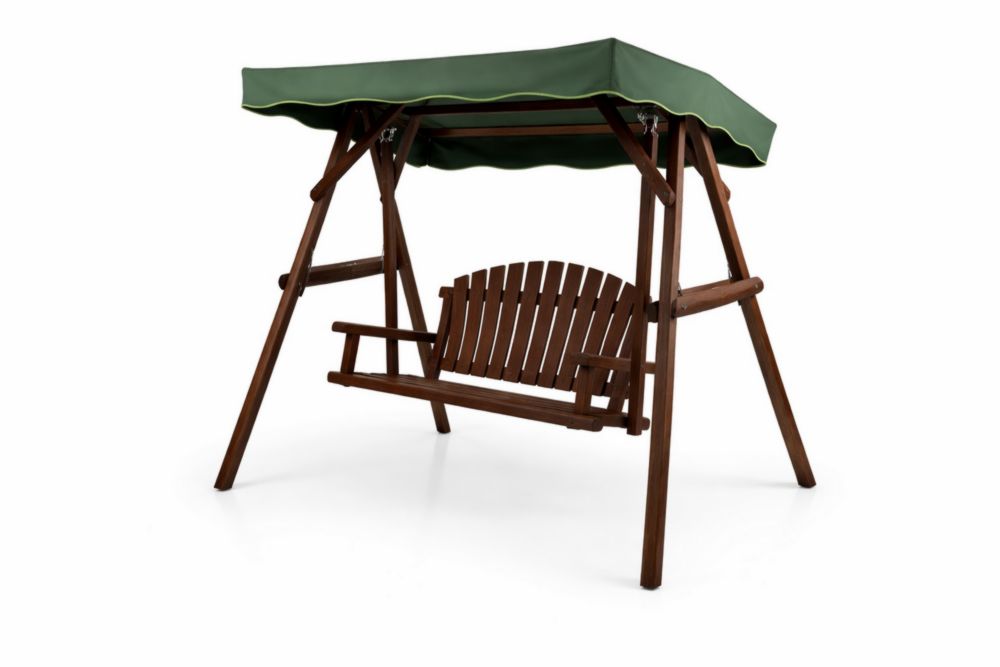 Balancelle en bois massif  avec auvent en polyester vert