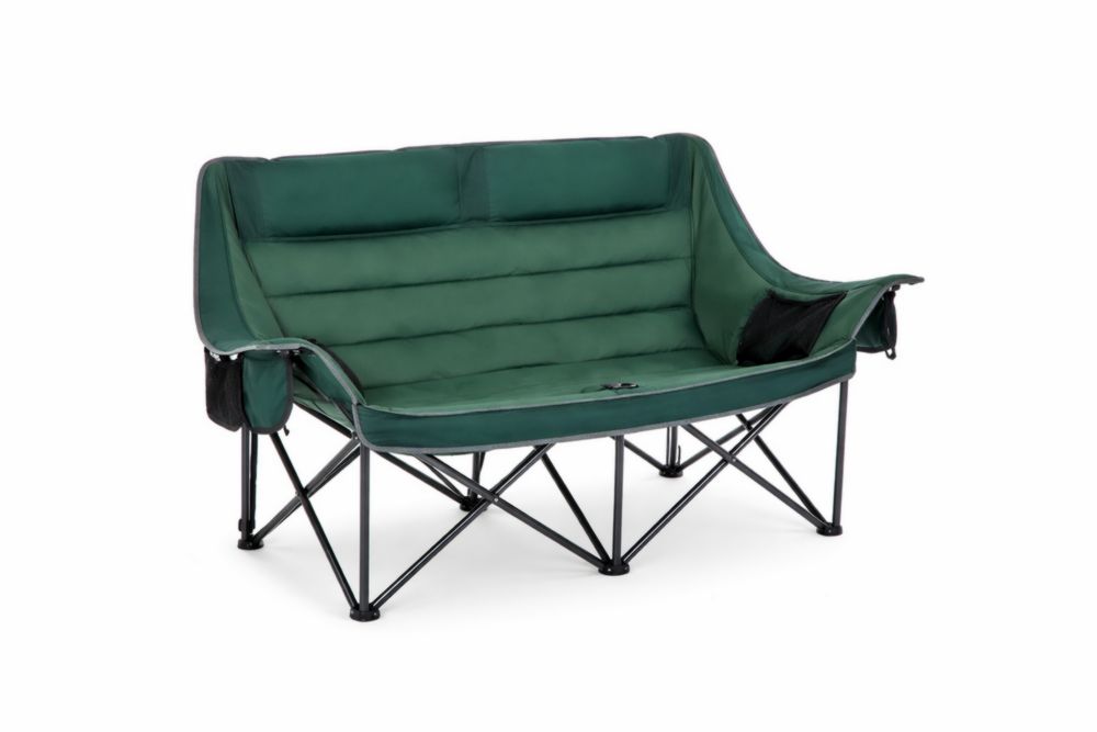Canapé de Camping Pliable 2 Places en Tissu Vert avec Structure Acier inoxydable