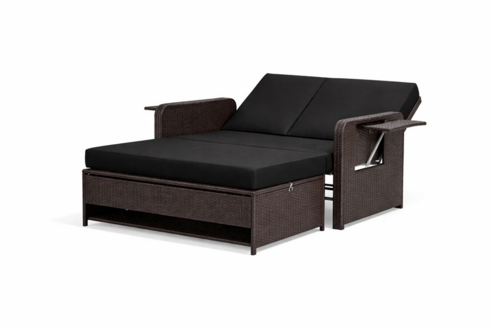 Canapé-lit en Résine Tressée avec Coussin Noir