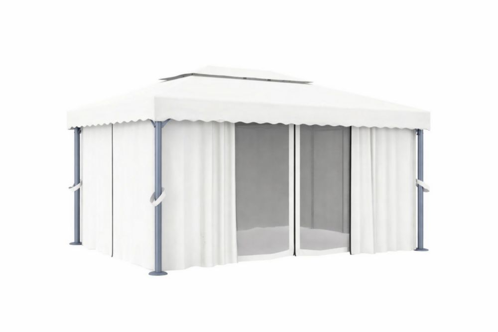 Pavillon de jardin rectangulaire en acier et polyester blanc