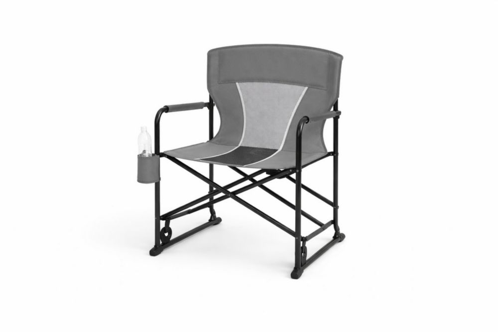 Chaise pliante en Acier inoxydable et tissu gris avec porte-gobelet