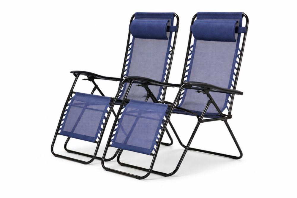 Chaises Longues en Acier et Textilène Bleu avec Appuie-tête