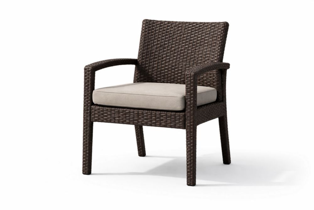 Chaise de jardin en résine tressée marron avec coussin beige-Silavino