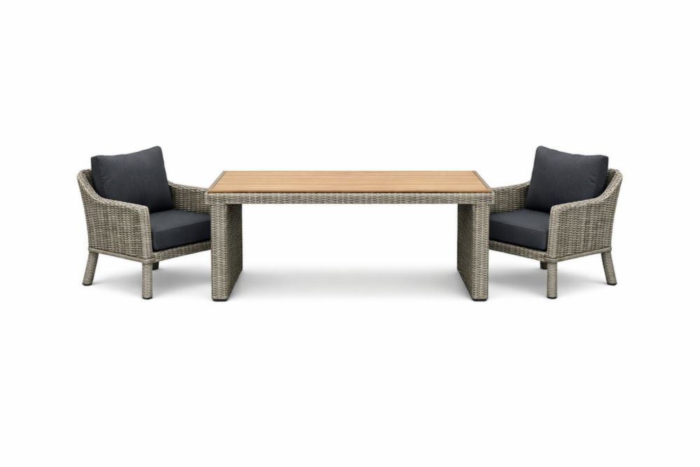 Ensemble de Jardin en Résine avec Table en Bois D'acacia et Chaises Gris-Silavino