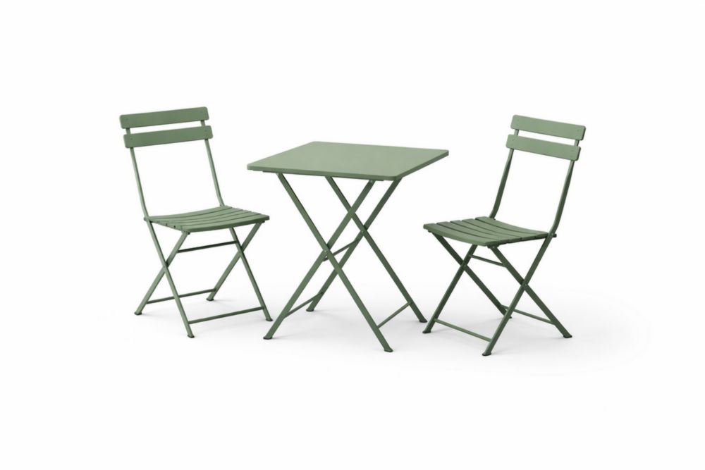 Ensemble de bistro en acier vert pliable avec table et 2 chaises-Silavino