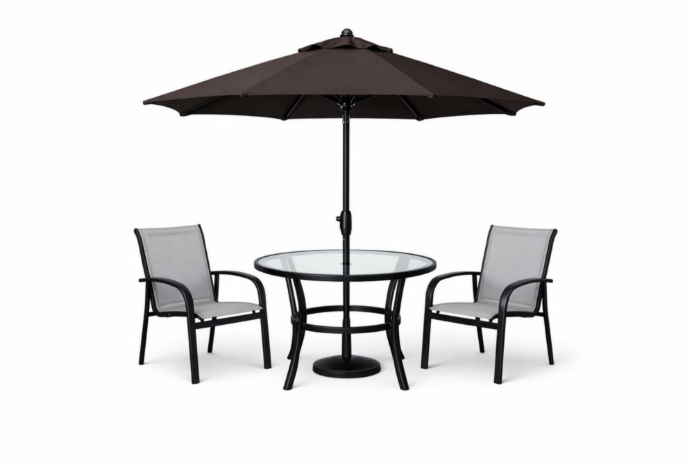 Ensemble de jardin en aluminium avec table en verre et chaises avec parasol-Silavino