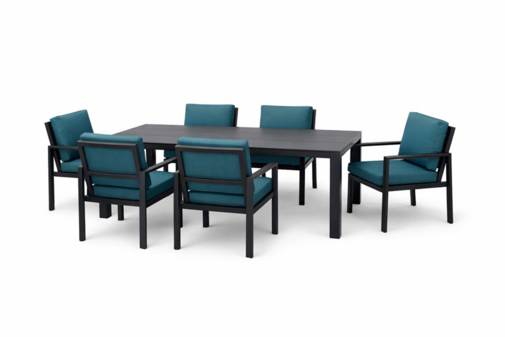 Ensemble de jardin 6 places en aluminium avec coussins en polyester bleu-vert-Silavino