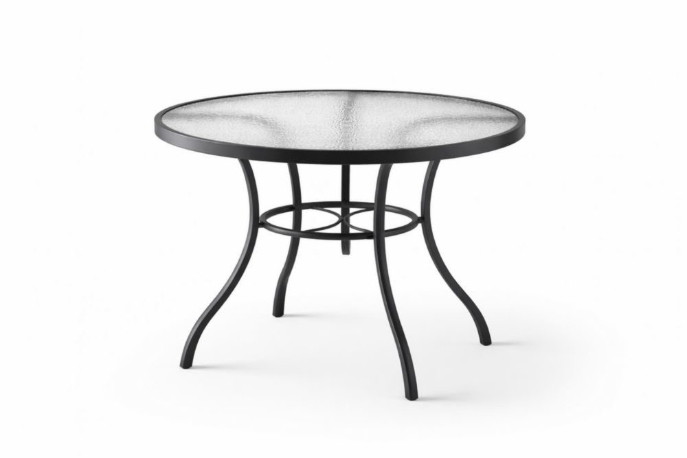 Table ronde en acier noir avec plateau en verre trempé-Silavino