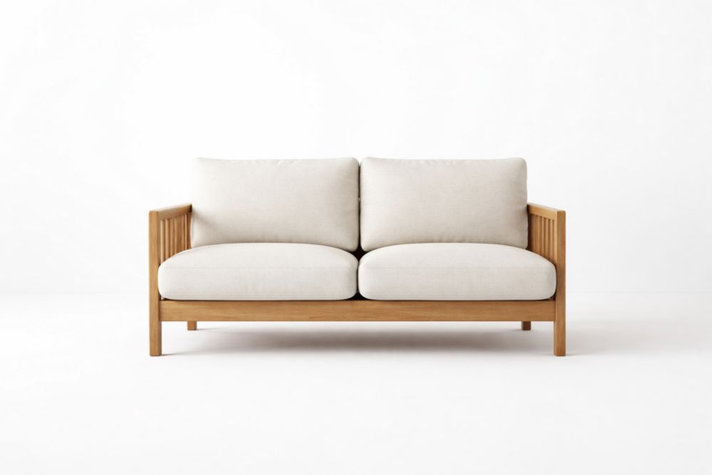 Canapé 2 Places en Bois Massif et Polyester Beige-Silavino