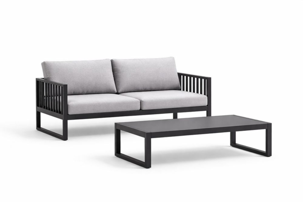 Ensemble Canapé de Jardin 2 Places Aluminium et Tissu Gris-Silavino