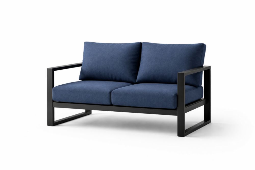 Canapé deux places cadre alliage d'aluminium tissu bleu-Silavino