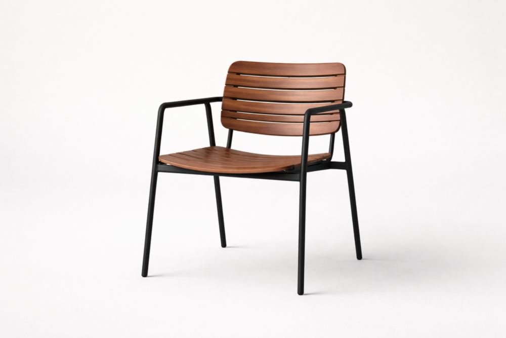Chaise d'extérieur en acier et bois de teck marron/noir-Silavino