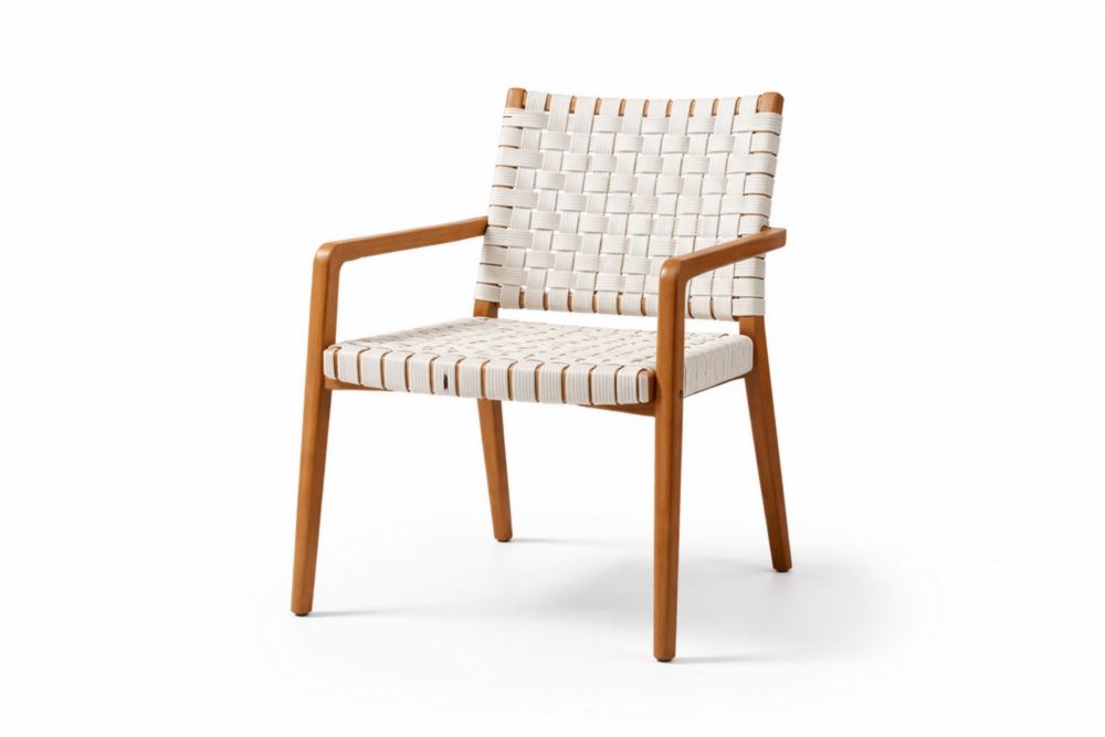 Chaise en Bois Massif et Tissu Synthétique Blanc avec Accoudoirs-Silavino