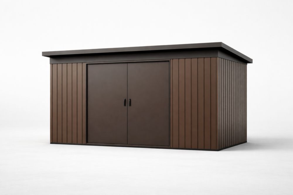 Abri de jardin en acier marron Longueur 210 cm x Largeur 150 cm x Hauteur 180 cm-Silavino