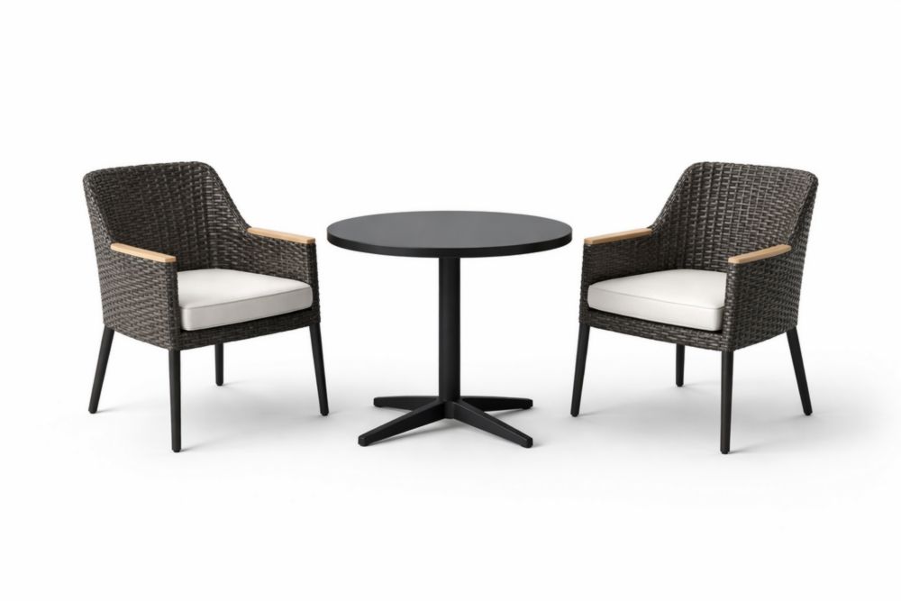 Ensemble de jardin en résine tressée et aluminium avec deux chaises et table ronde-Silavino