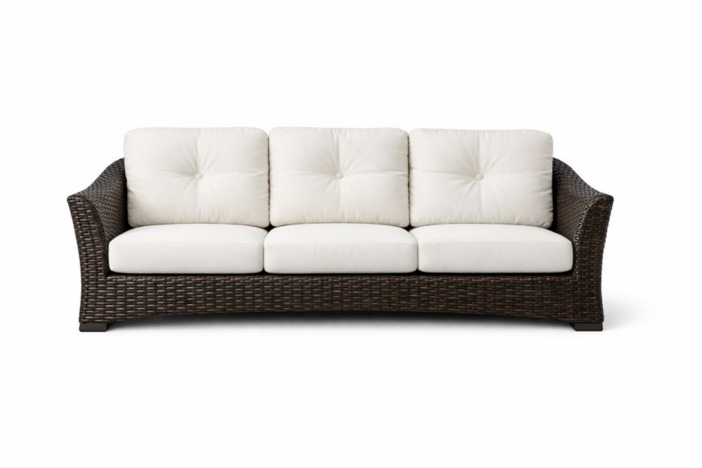 Canapé trois places rotin synthétique coussins amovibles Blanc-Silavino