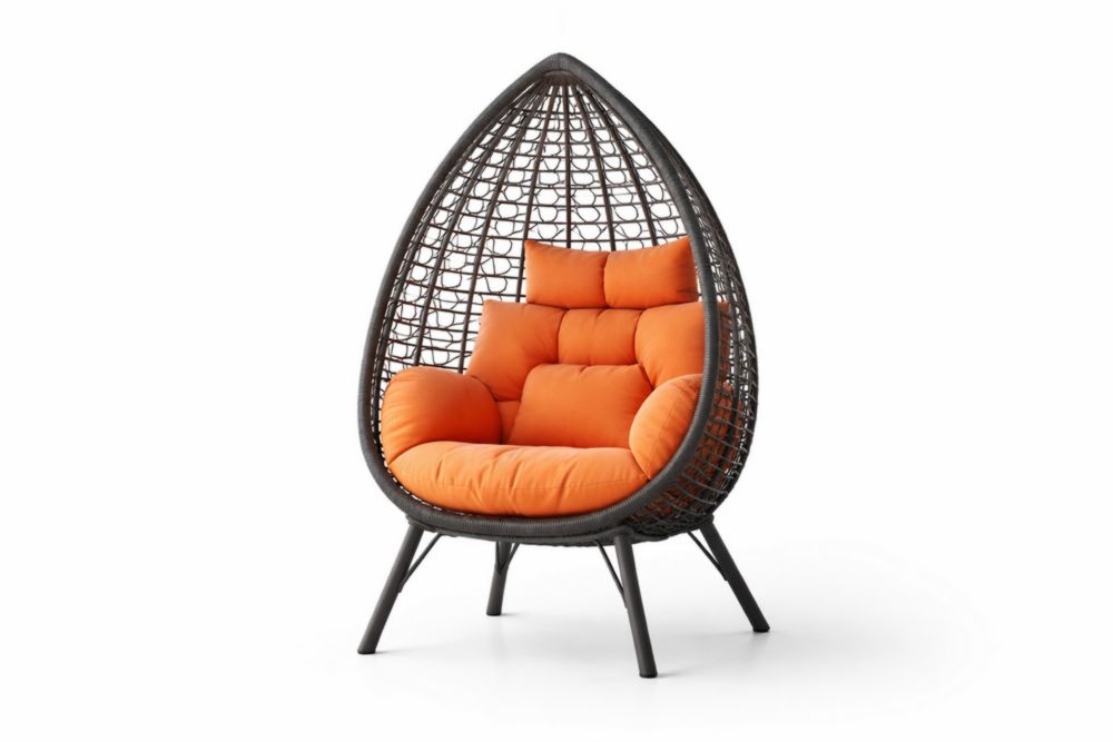 Fauteuil oeuf en rotin tressé avec coussins orange-Silavino