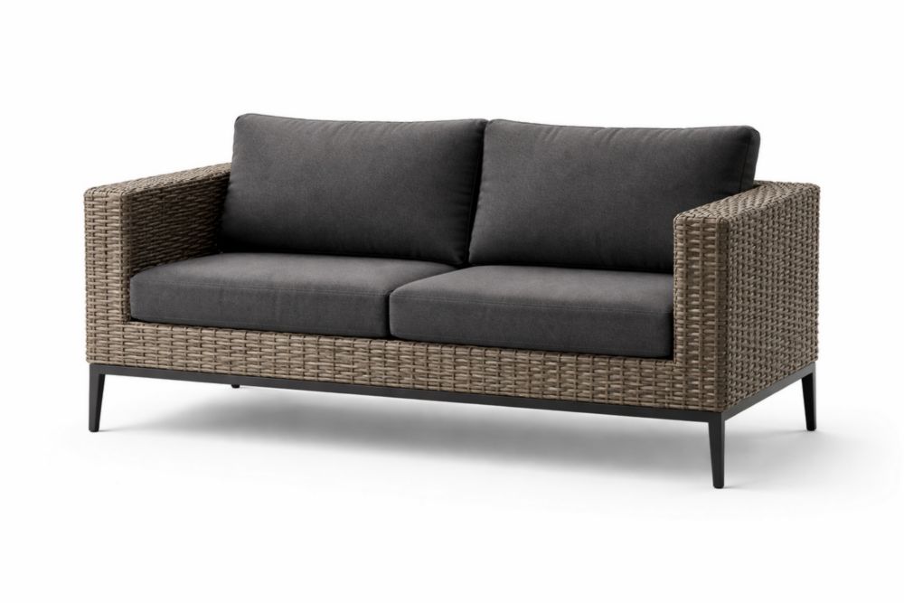 Canapé 2 Places Rotin Synthétique Gris et Marron-Silavino