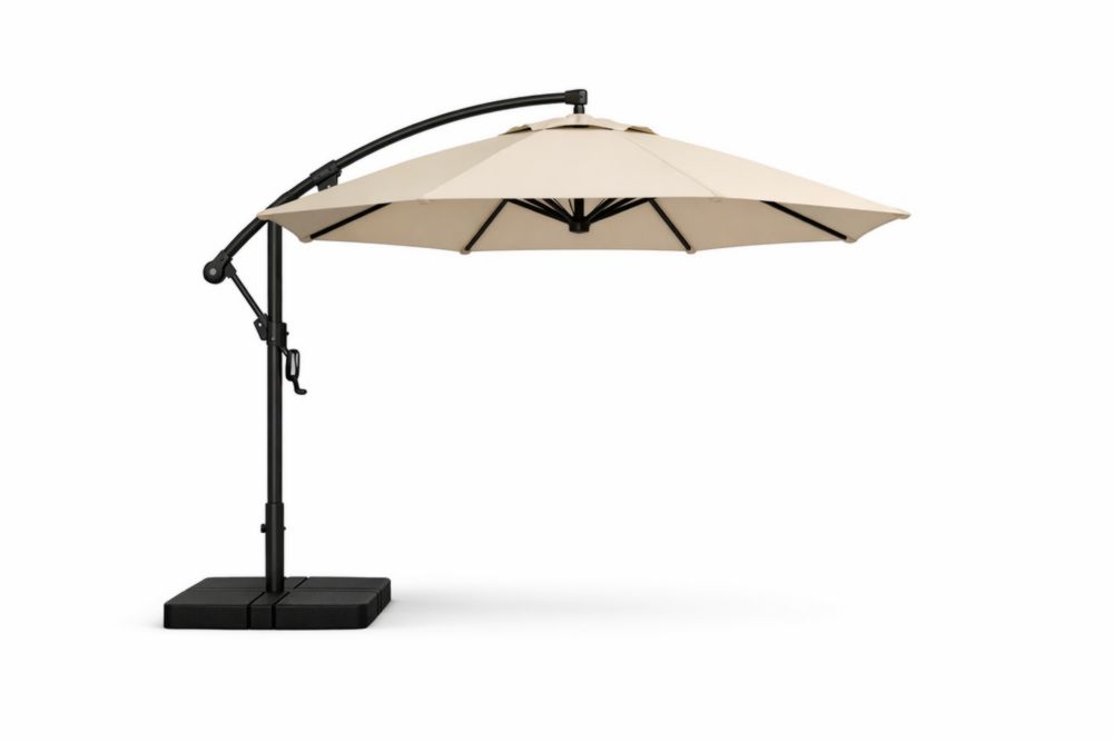 Parasol déporté rond polyester Beige structure aluminium-Silavino