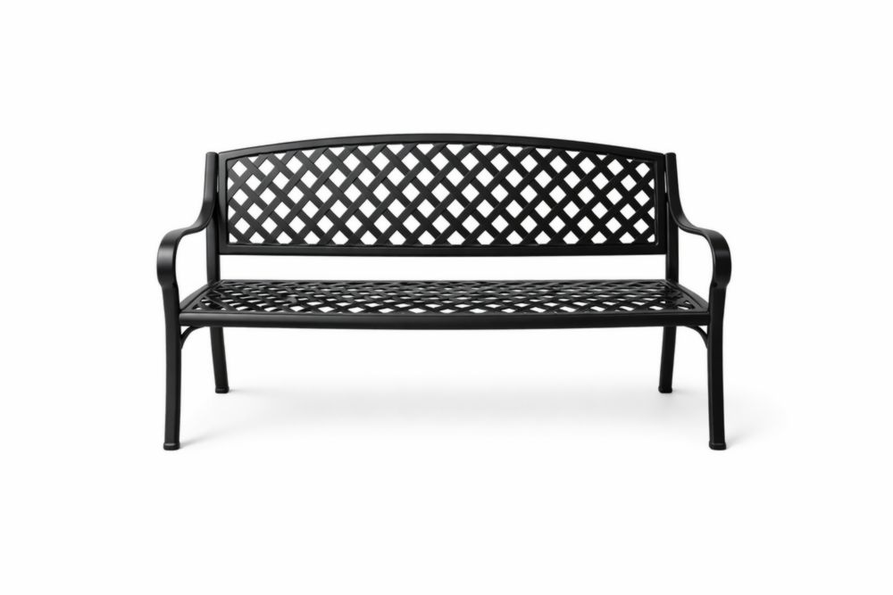 Banc de jardin en aluminium noir à motif croisé-Silavino