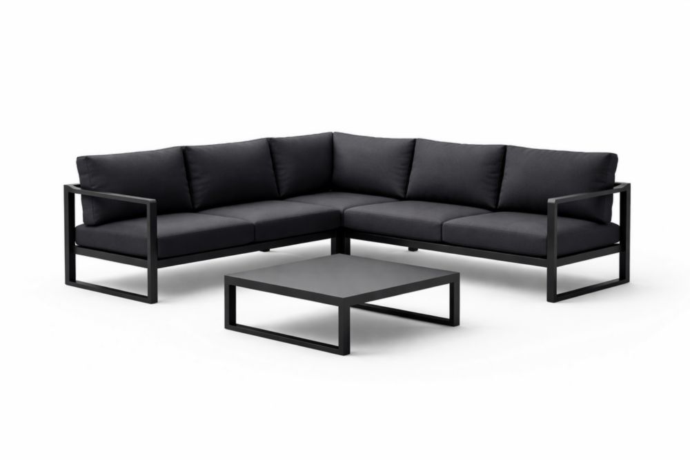 Ensemble canapé d'angle aluminium avec table basse et coussins en polyester Noir-Silavino