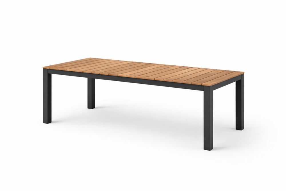 Table de Jardin Rectangulaire en Aluminium et Bois de Teck Noir-Silavino