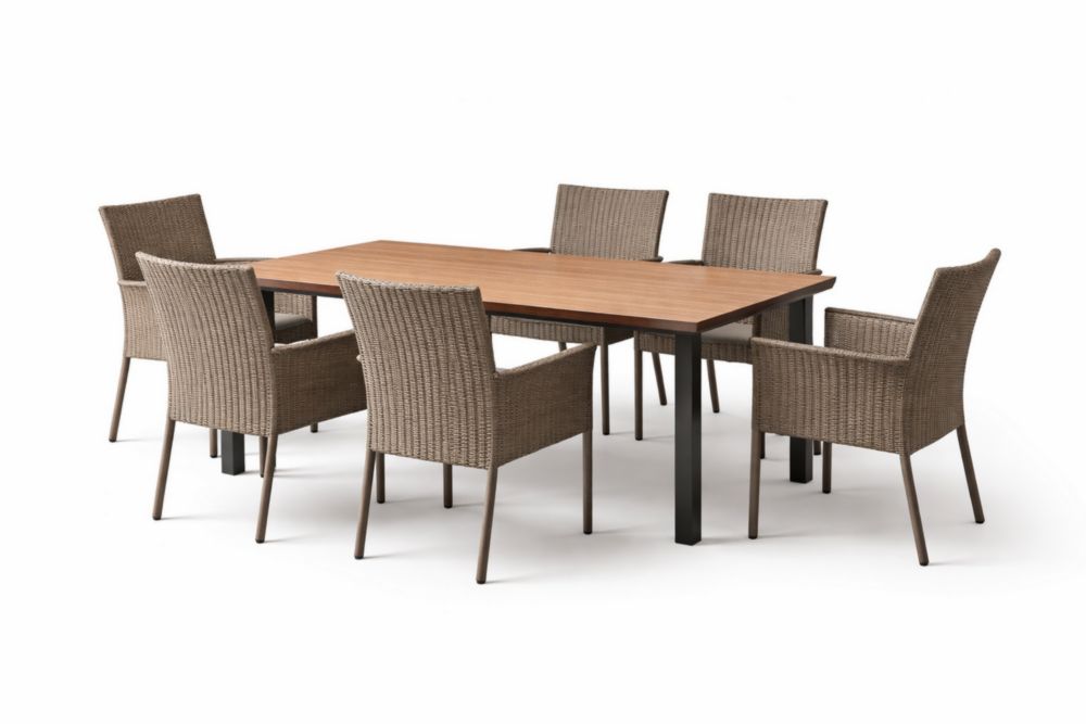 Ensemble de salle à manger en alliage d'aluminium et rotin 6 chaises Marron-Silavino