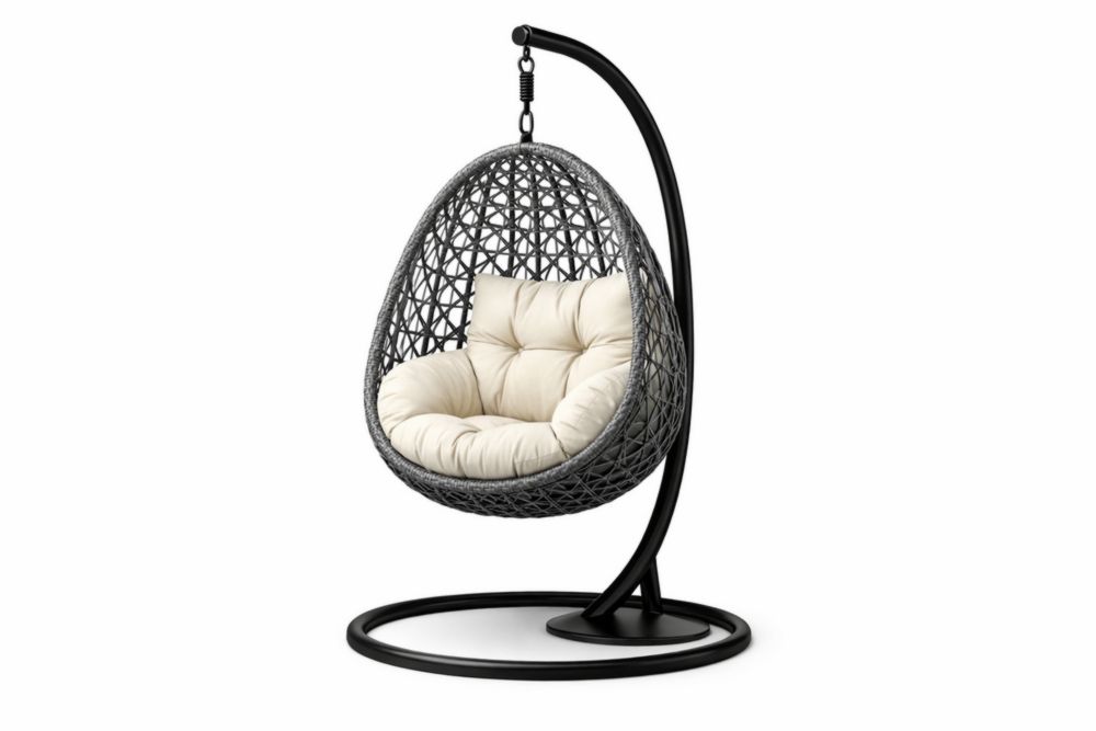 Fauteuil suspendu en résine tressée avec coussin crème-Silavino