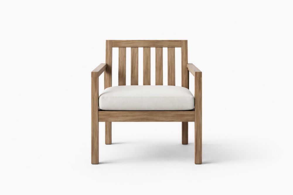 Fauteuil en Bois Massif Coussin Blanc Largeur 70 cmxProfondeur 75 cmxHauteur 80 cm-Silavino