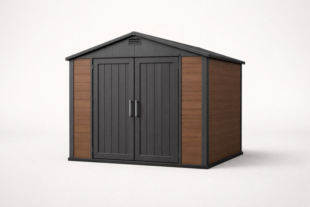 Abri de jardin en résine brun/noir avec cadre en acier-Silavino