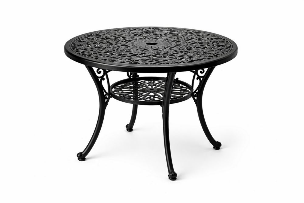 Table ronde en alliage d'aluminium noir avec motifs en filigrane-Silavino