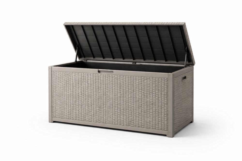 Coffre de rangement en résine tressée Longueur145cmxLargeur60cmxHauteur64cm Gris-Silavino