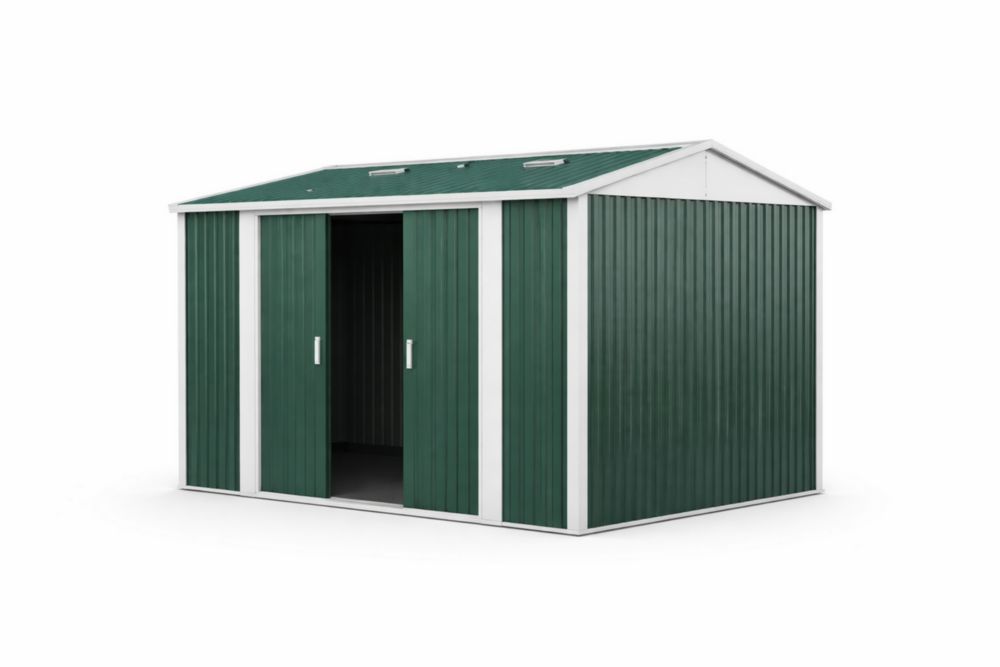 Abri de jardin en acier galvanisé avec double porte coulissante vert-Silavino