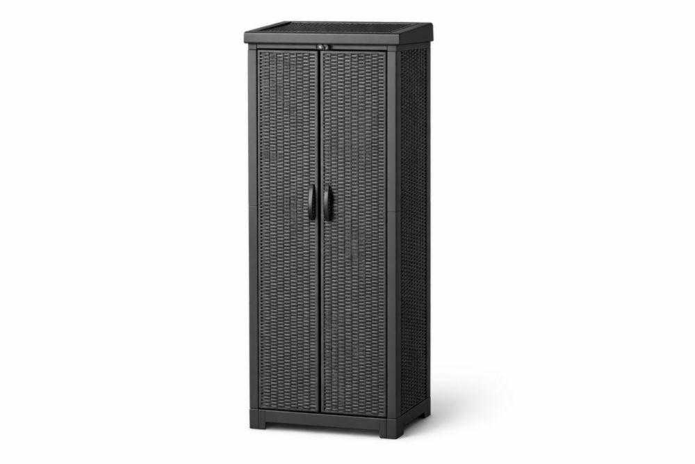 Armoire en Plastique Imitation Rotin Noir Longueur 70 cmxHauteur 179 cmxProfondeur 50 cm-Silavino