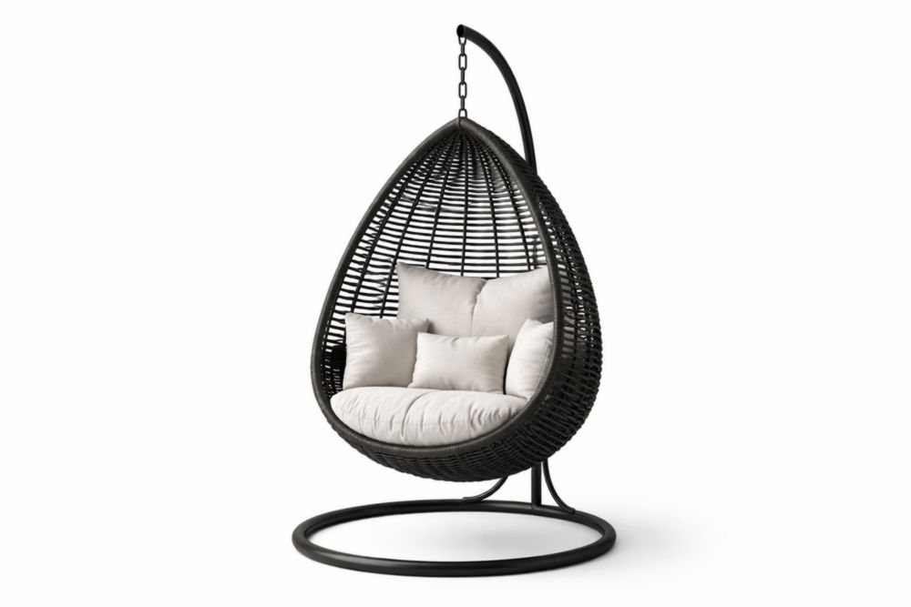 Chaise suspendue en acier et résine tressée avec coussins en polyester-Silavino