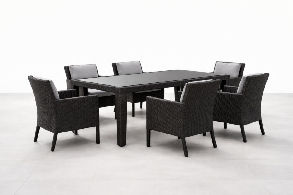 Ensemble salle à manger extérieur en résine tressée noir-Silavino