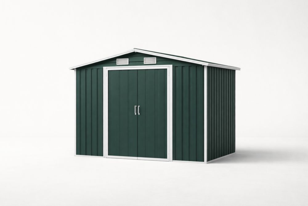 Abri de jardin en acier galvanisé vert avec ventilation Longueur 213 cm x Largeur 191 cm x Hauteur 173 cm-Silavino