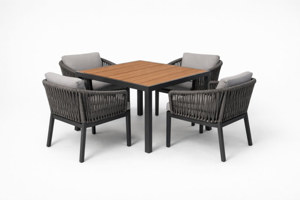 Ensemble de Salle à Manger Extérieur Bois Aluminium 4 Places-Silavino