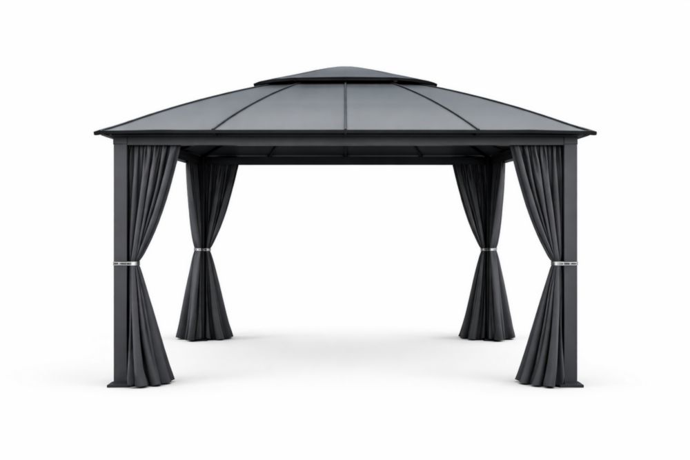 Pavillon de Jardin Longueur300cmxLargeur300cm Toit Polycarbonate Structure Aluminium Gris-Silavino