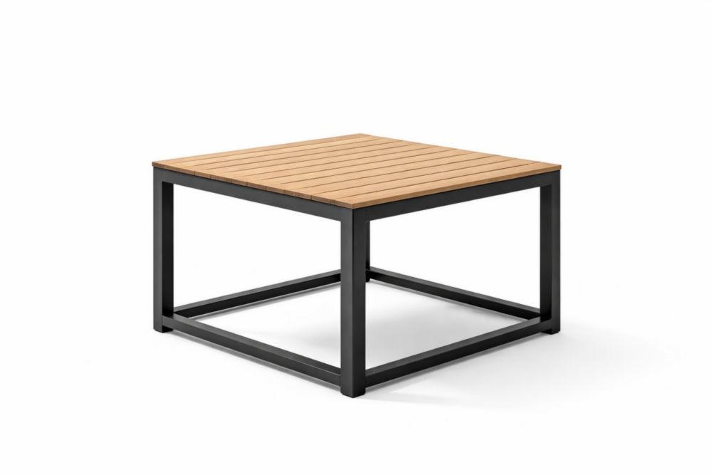 Table Carrée en Aluminium et Bois de Teck Longueur70cmxLargeur70cmxHauteur45cm-Silavino