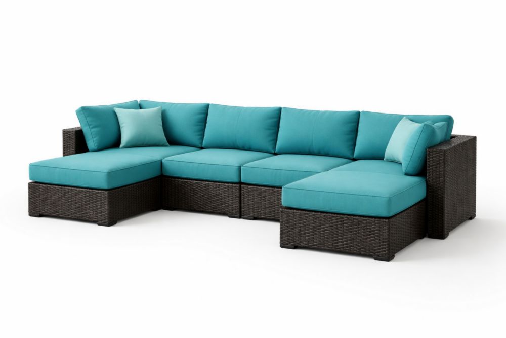 Ensemble de Salon de Jardin en Résine Tressée Canapé d'Angle Modulable Coussins Amovibles Bleu-Silavino