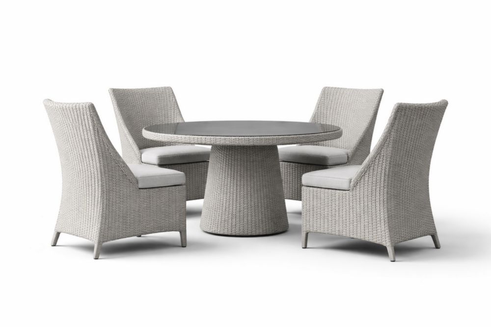 Ensemble Table Ronde et Chaises en Résine Tressée et Polypropylène Gris-Silavino