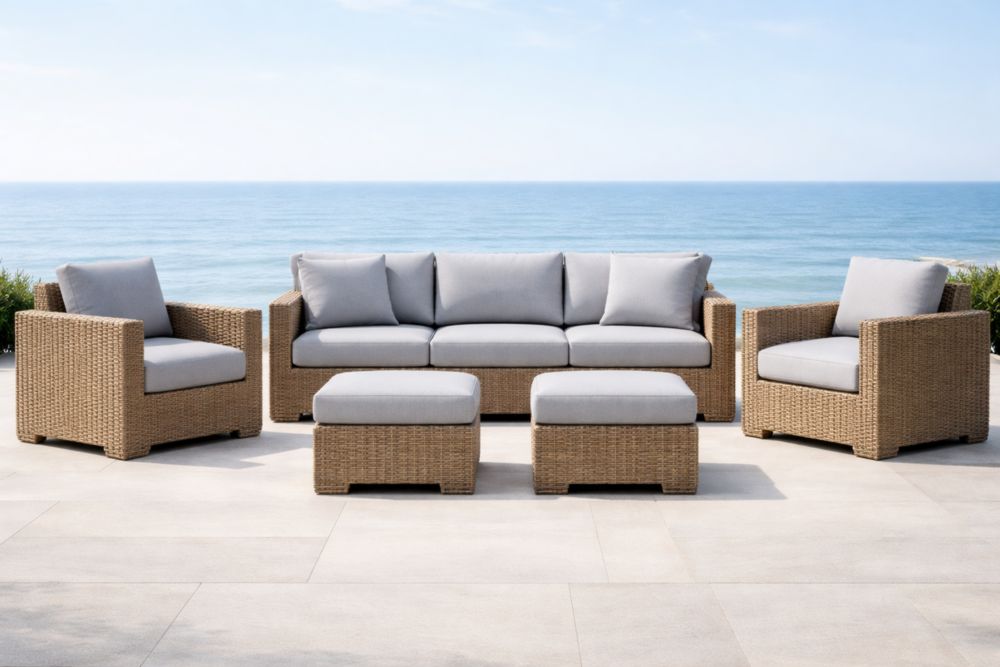 Ensemble de Salon de Jardin en Résine Tressée Gris 5 Pièces-Decorivio