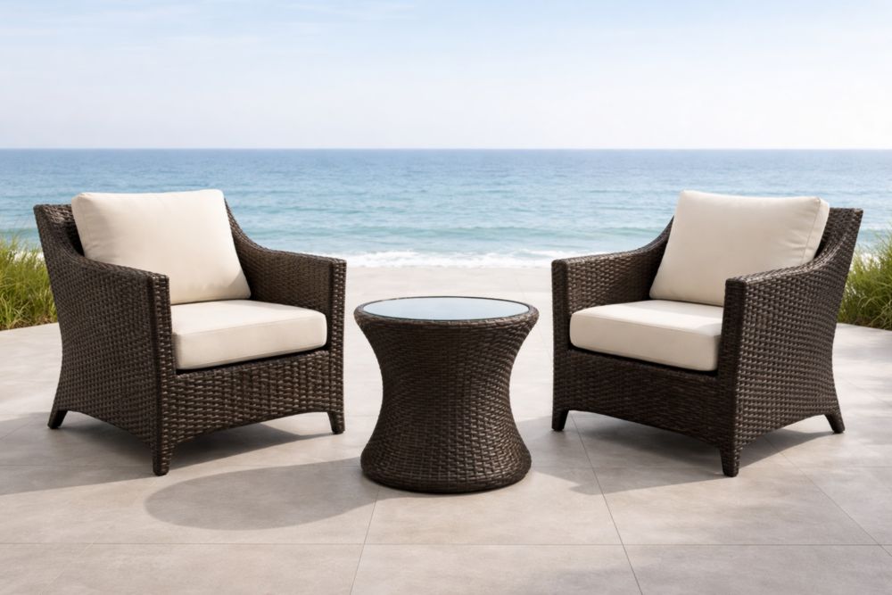 Ensemble de meubles d'extérieur en rotin avec table en verre et coussins crème-Decorivio