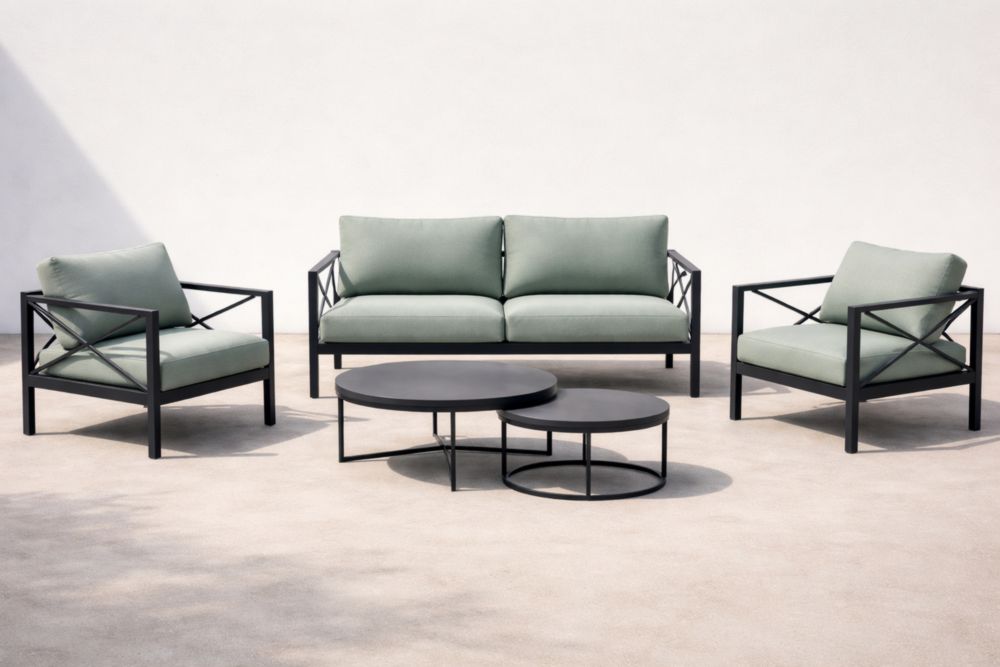 Ensemble de mobilier de jardin en aluminium avec coussins verts-Decorivio