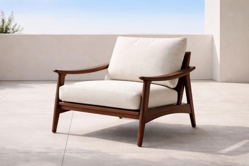 Fauteuil en bois avec coussins en polyester beige-Decorivio