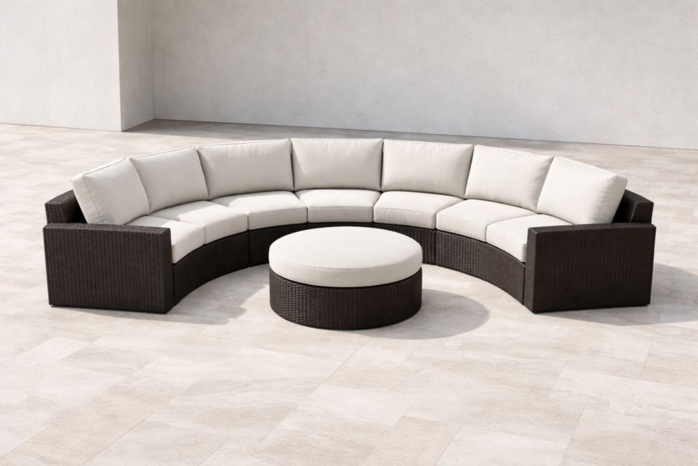 Ensemble modulaire de canapé courbe rotin extérieur crème/marron-Decorivio